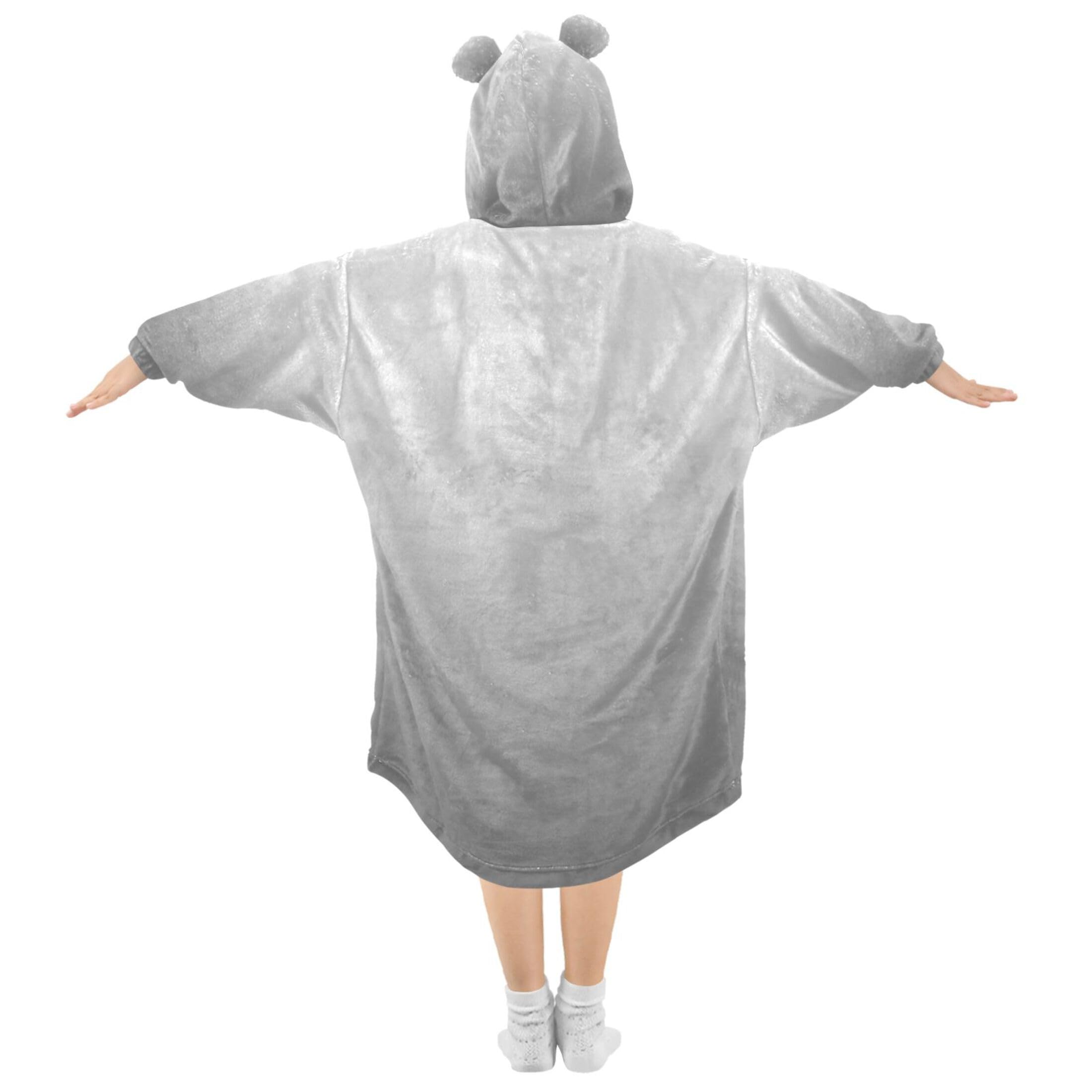 S Husky Gradient Grey Kids Wearable Blanket Hoodie with Pocket and Sleeves for Toddlers, Cute Hoodies 3-14 Year Girls Boys