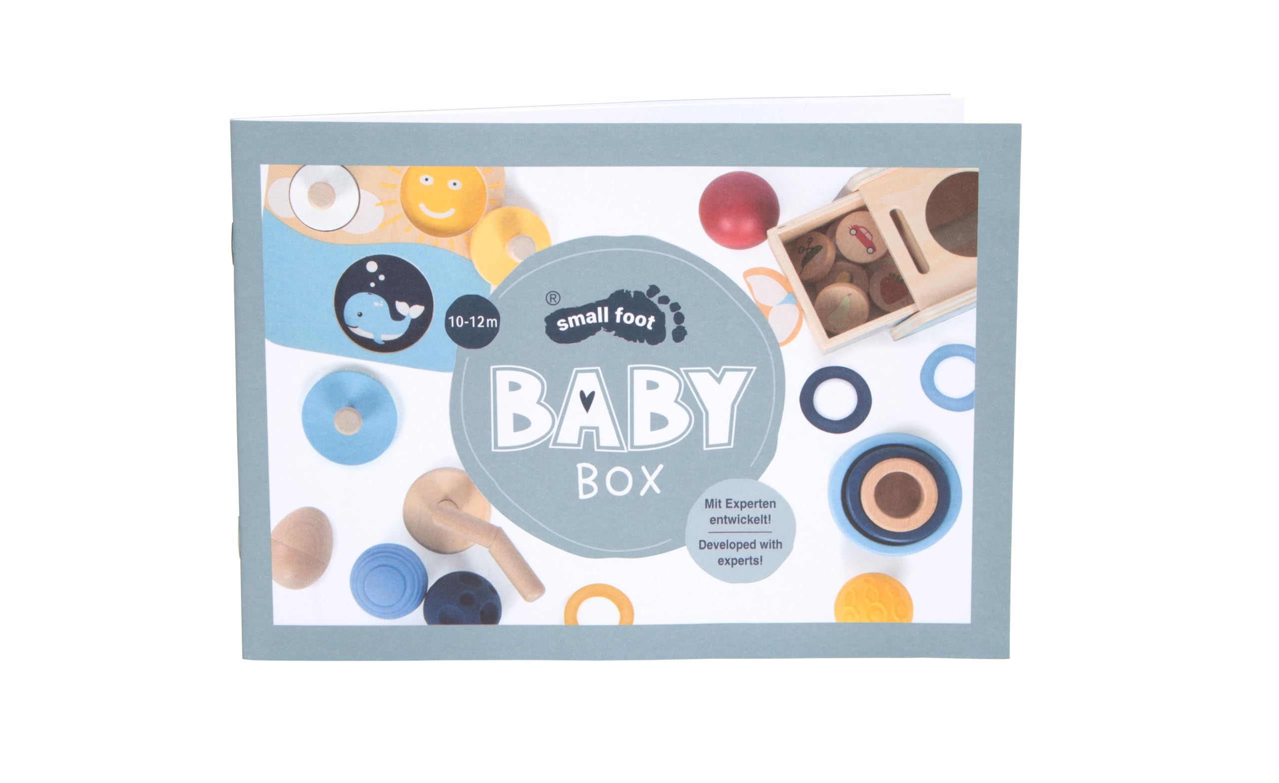 small foot Baby-Box 10-12 Monate, Babyspielzeug Komplett-Set, ab 10 Monaten | Baby Geschenk: 10-12 Monate, Babyspielzeug Set für Jungen & Mädchen mit Stapelturm, Steckspiel & Sprach-Coins aus Holz