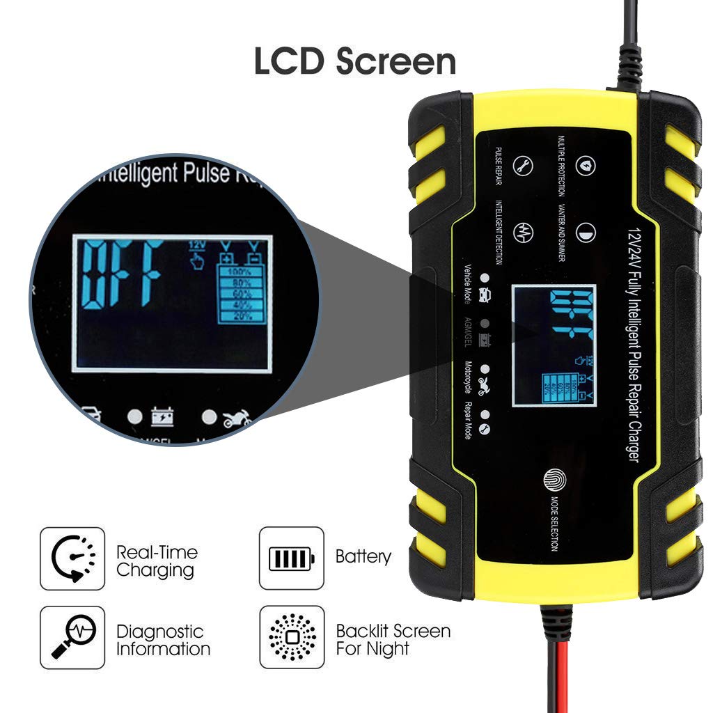 Caricabatterie Automatico 12V/24V 8A/4A Con Schermo LCD – Riparazione E Manutenzione Per Batterie Piombo E Start-Stop