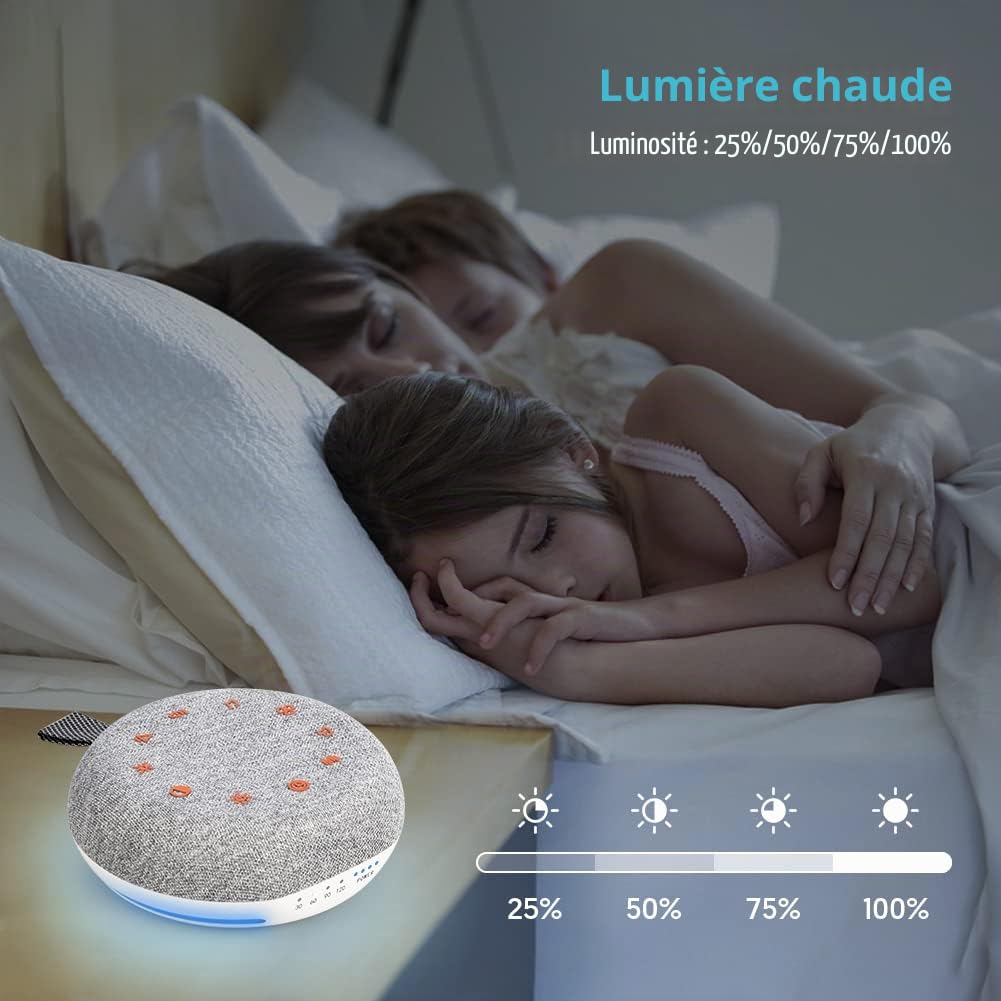 Machine à bruit blanc portable 40 sons apaisants rechargeable USB minuterie sonore veilleuse