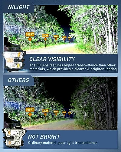 Image of Nilight Headlight Assembly Compatible with 2015 2016 2017 Ford F-150 Headlamps Replacement Chrome Housing Amber Reflector Upgraded Clear Lens Driver and Passenger Side