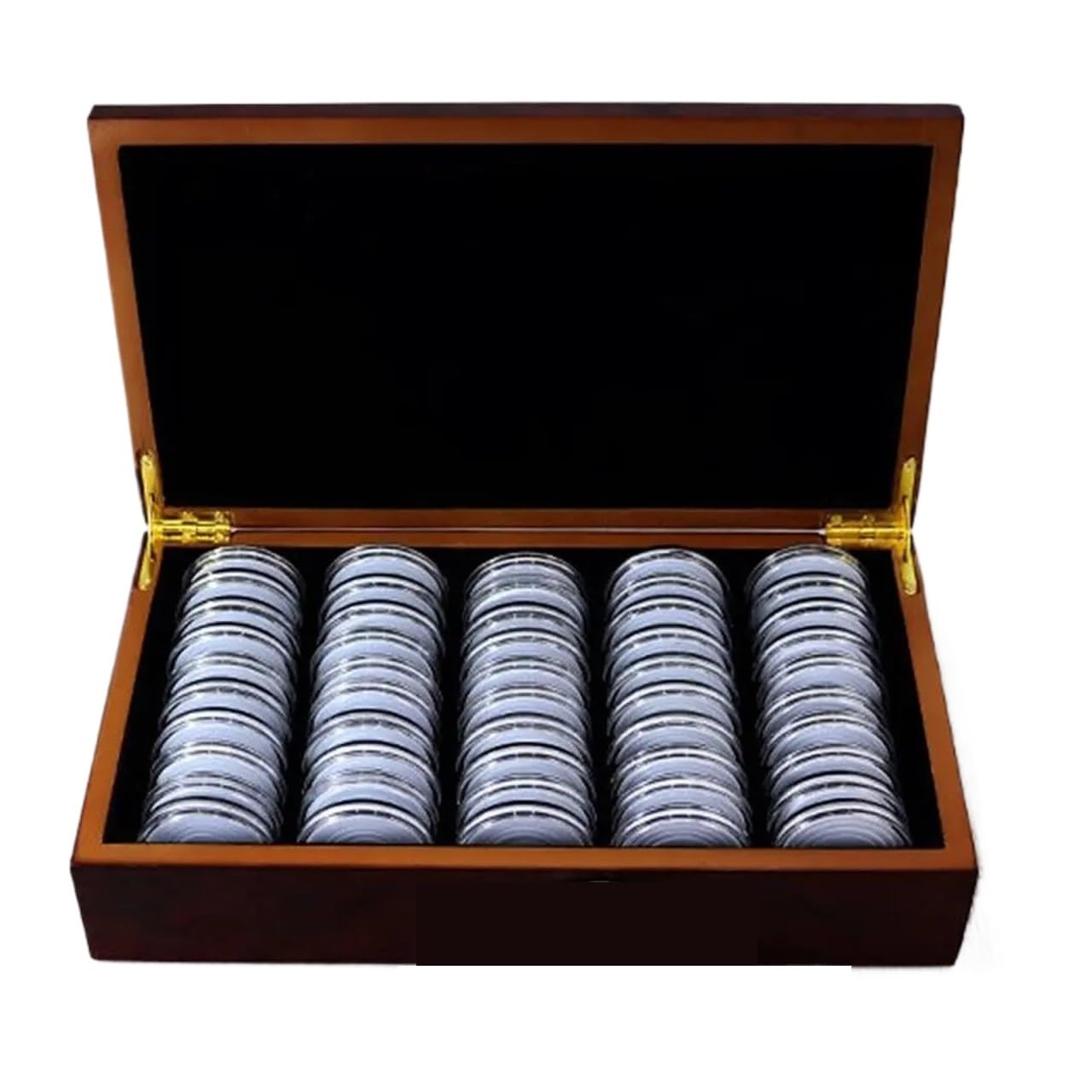 ZythrXLate Wooden Coin Collection Box 50Pcs 46MM Coin Capsule Storage Box Collection Display for Coin Collectors