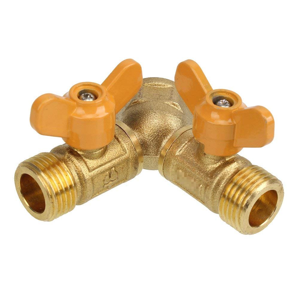 SHANOER Solid Brass Y Ball Valve Comfort Grip for Oil and Gas Hoses Connector Splitter Adapter