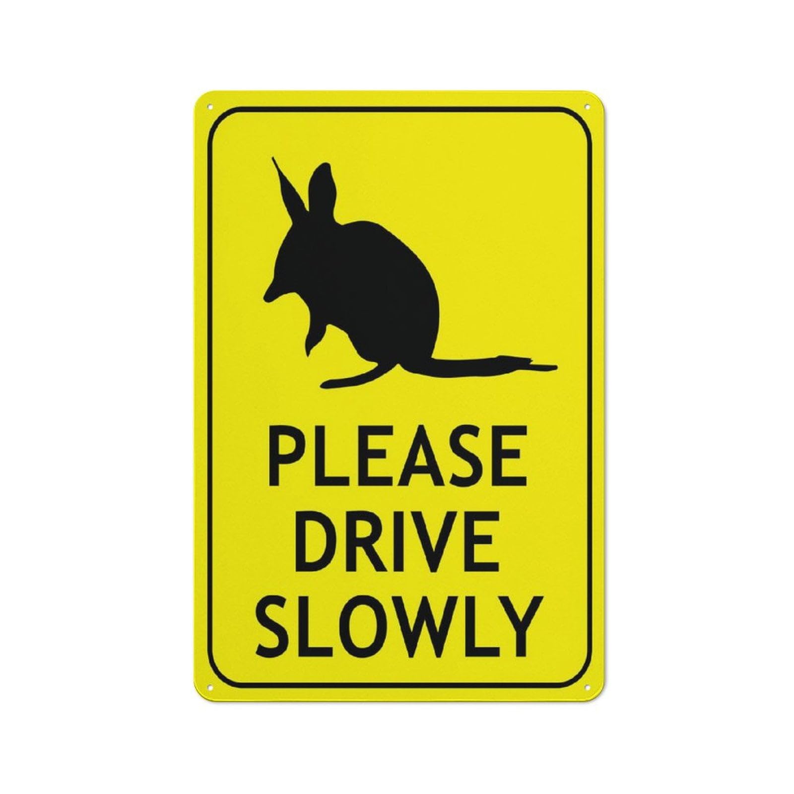 peiyeety Bandicoot Please Drive Slowly Bright Yellow Sign Warning Tin Sign Home Kitchen Farm Garden Garage Wall Decor 12X8Inch
