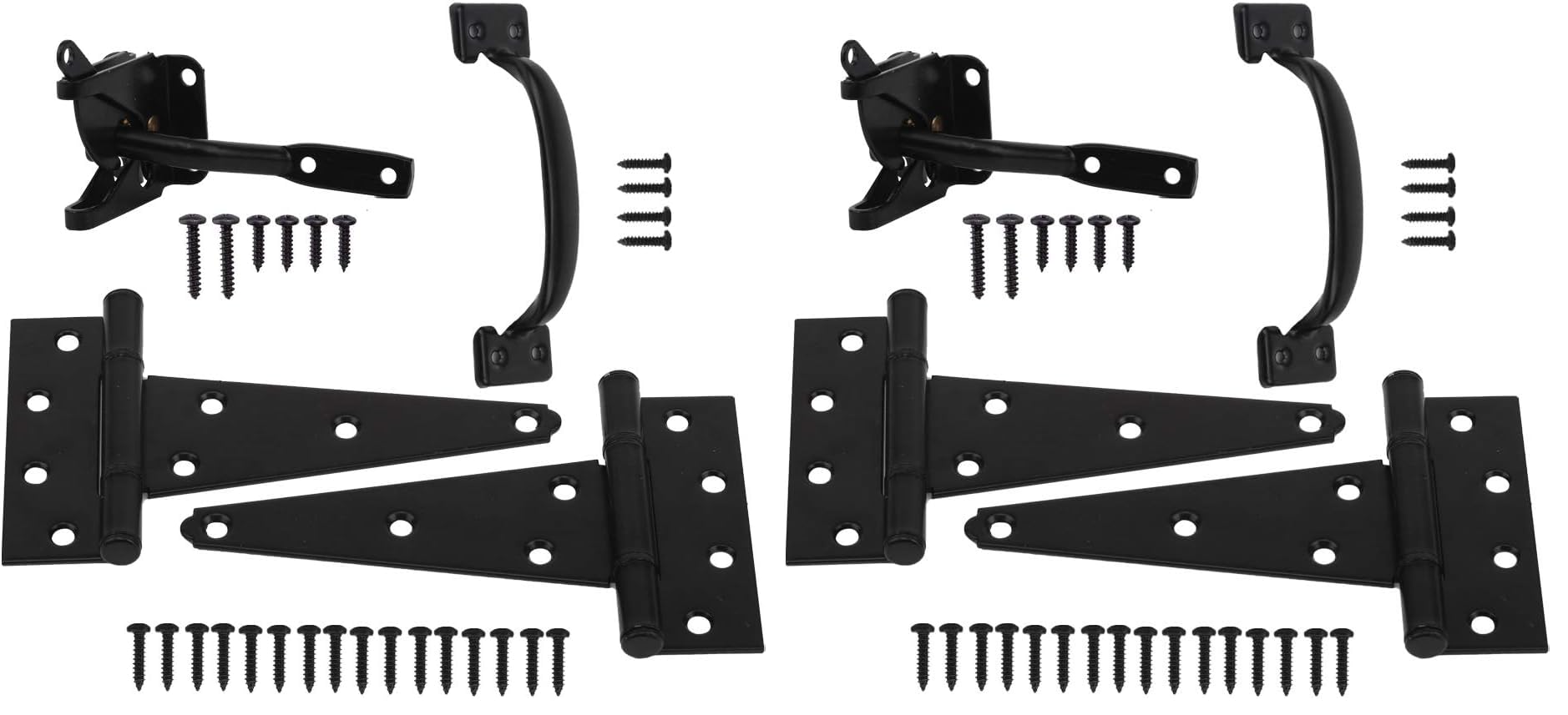 HOME MASTER HARDWARE Wood Gate Hardware Set- Heavy Duty 6" Gate Tee Hinge,Pull Set Gate Hardware Kit with Screws for Outdoor Fence Swing Gate Black Finish (Pack of 2)