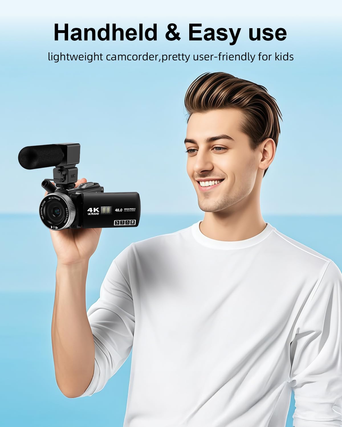 Videocamera con microfono HD 4K Videoregistratore Videocamera Vlogging per YouTube Videocamera per riprese con schermo touch da 3 pollici, zoom digitale 18X e scheda SD 32G