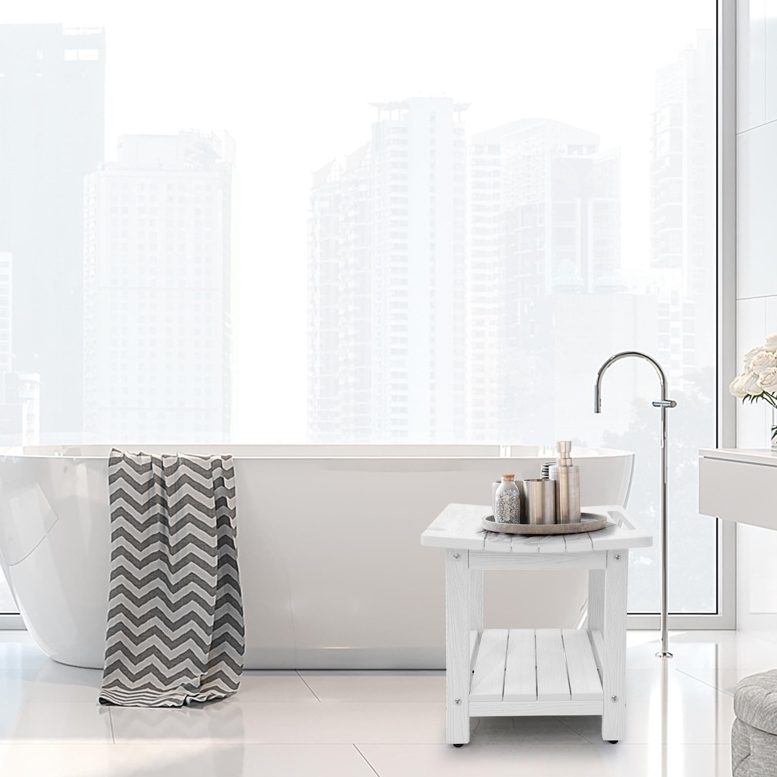 HDPS - Banco de ducha, silla de ducha interior para afeitarse las piernas, taburete de ducha impermeable de 2 niveles para adultos, resistente a la intemperie, antideslizante, asiento de ducha