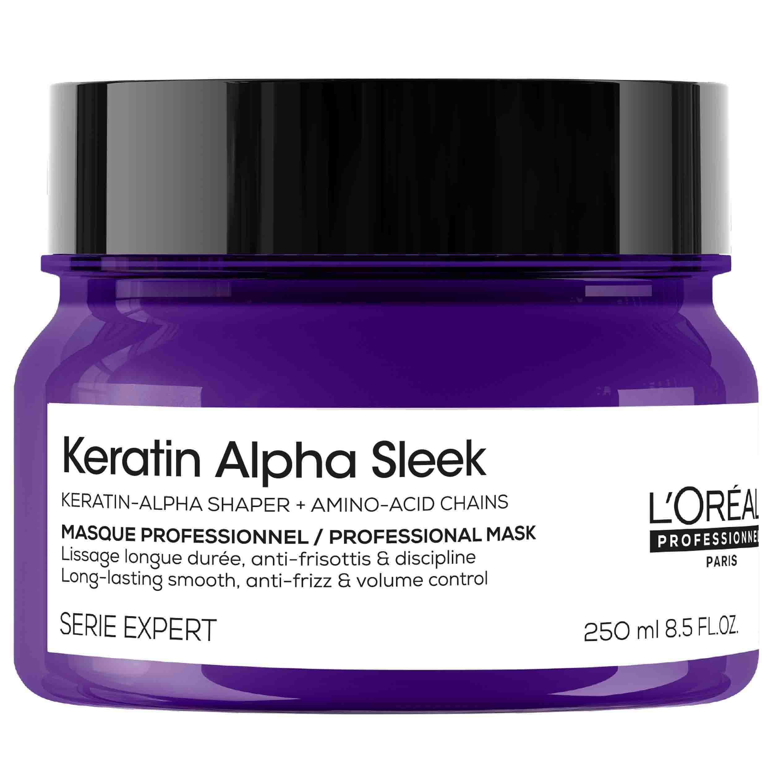 L'Oréal Professionnel Keratin Alpha Sleek Maske, für tiefenwirksame & intensive Pflege, langanhaltende Geschmeidigkeit und Frizz- und Volumen-Kontrolle, 250ml | Intensive Pflege