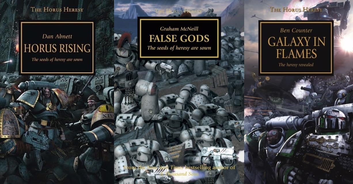 Horus Heresy 3 book set. Horus rising, False Gods and Galaxy in Flames Paperback – 1 Jan. 2014