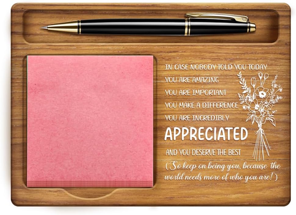 Appreciation Sticky Note Holder, Bouquet Pattern Note Organizer Pine Wood Memo Holder Self-Stick Note Pad Holders Wooden Office Decor for Office Desk Gift, 6.5x4.72x0.59 Inch