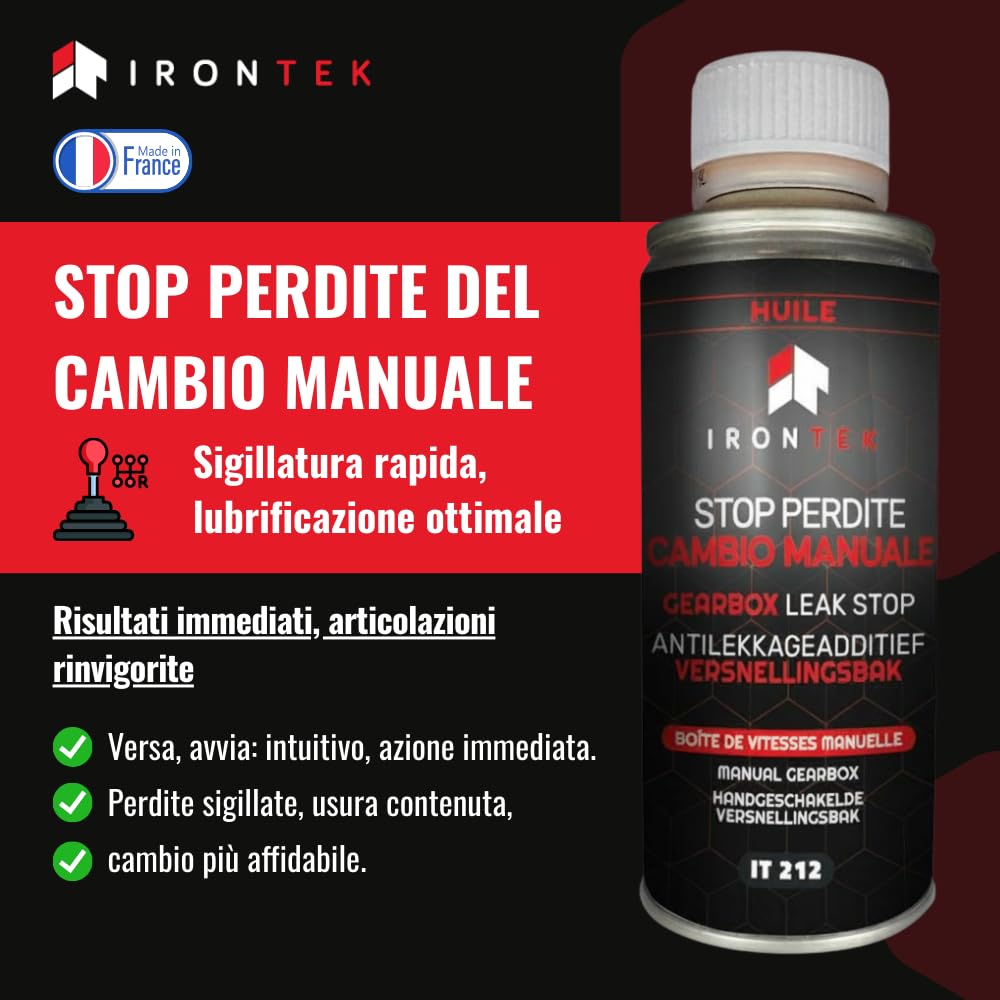 Stop Perdite Cambio 50ml - IRONTEK | IT212 | Trasmissione Manuale | Guarnizioni Anti-perdite | Rivitalizza Le guarnizioni | Protegge dall'usura | Formula PRO