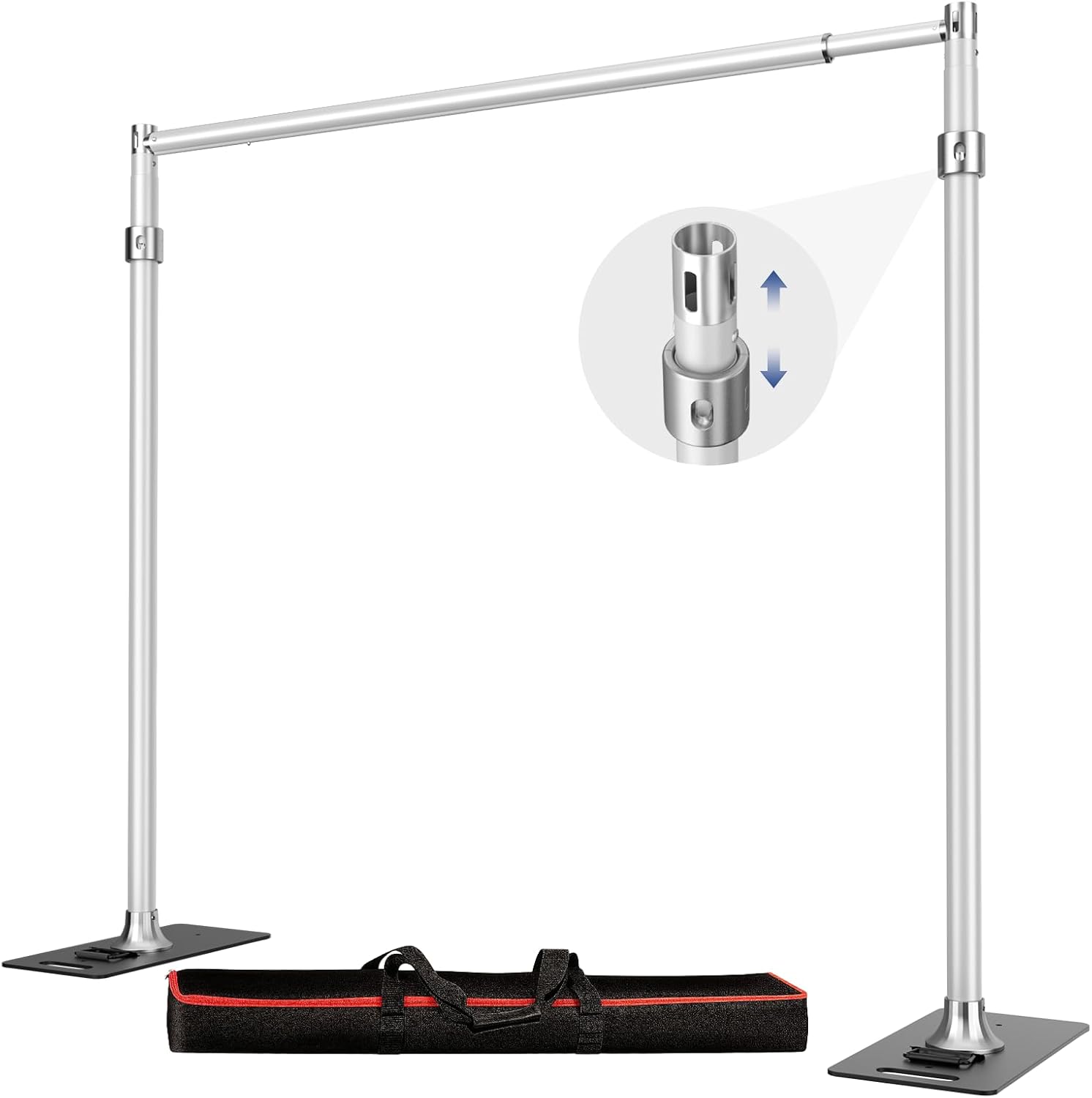 Pipe and Drape Backdrop Stand Kit 9.2x9.2ft, Adjustable Heavy Duty Photography Background Frame with Metal Flat Base & Carry Bag for Wedding, Parties, Events, Trade Shows- Silver