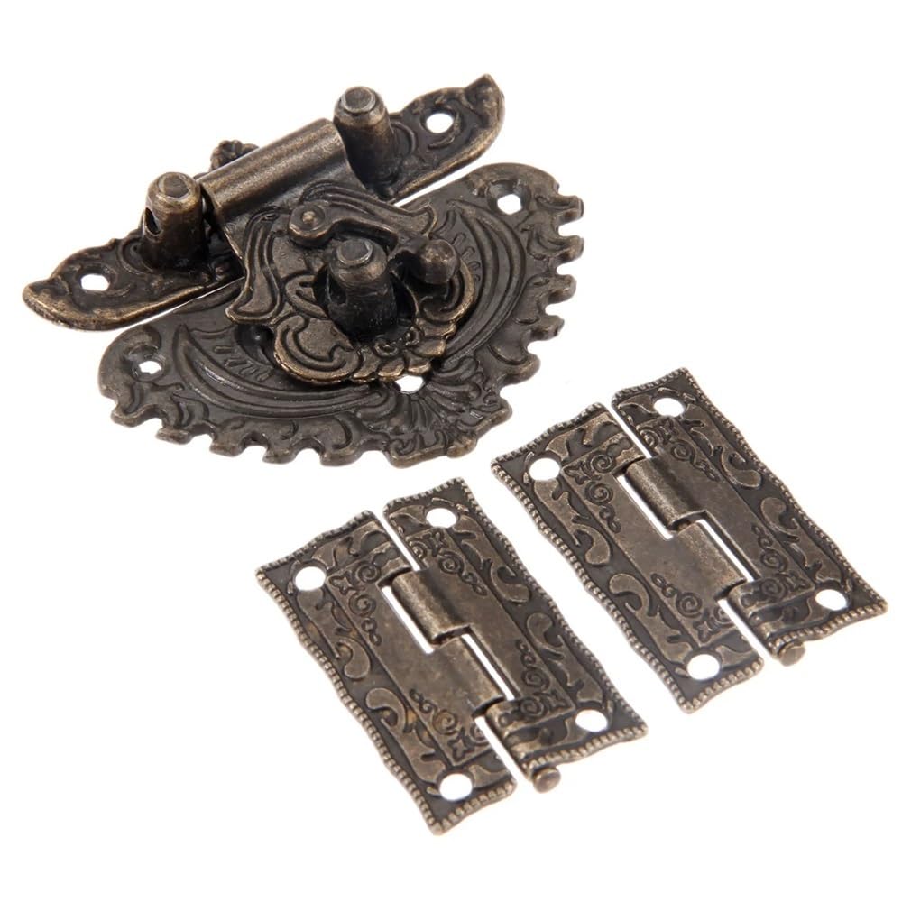 Candado de bronce antiguo para caja de madera + bisagra de armario de maleta, accesorios decorativos retro (3 juegos)