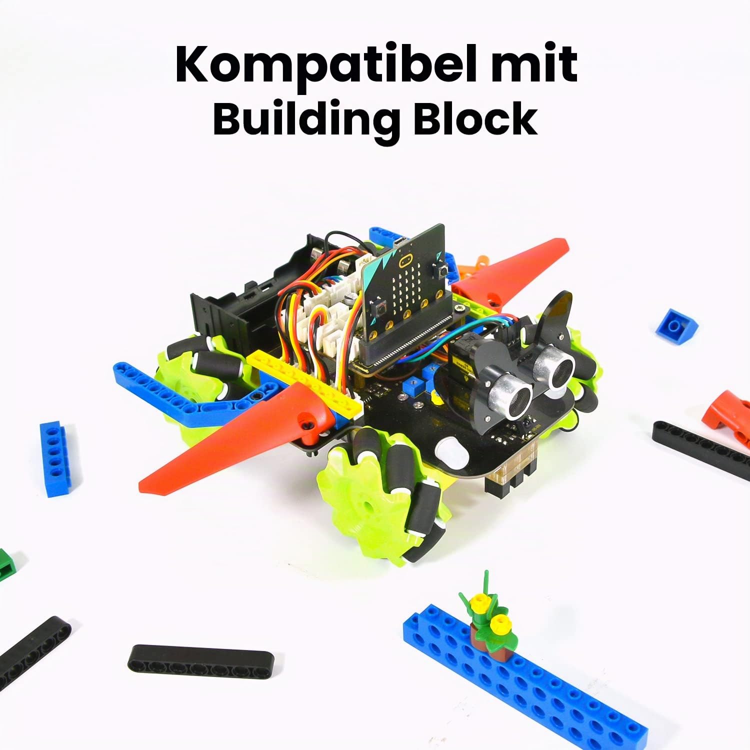 KEYESTUDIO BBC Micro:bit 4WD Mecanum Robot Car Kit Mit BBC Microbit V2 Board, Projekte Programmierbares Auto für Erwachsene Teenager Mint-Bildung