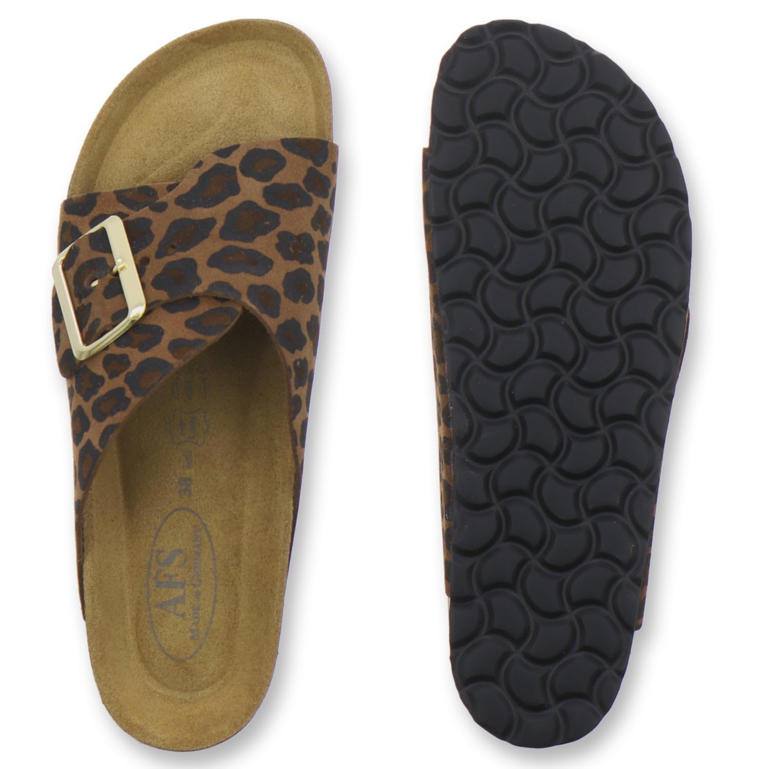 AFS-Schuhe 2150 Sandalias de mujer de piel auténtica, sandalias de verano con hebilla grande, hechas a mano en Alemania