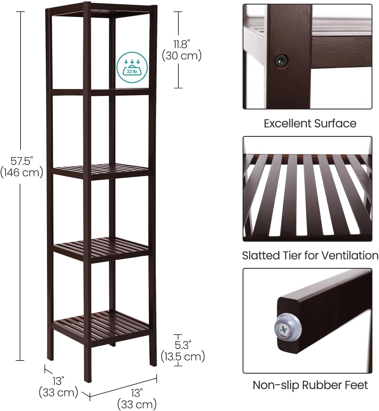 Brown Bamboo 5-Tier Freestanding Storage Shelf for Kids