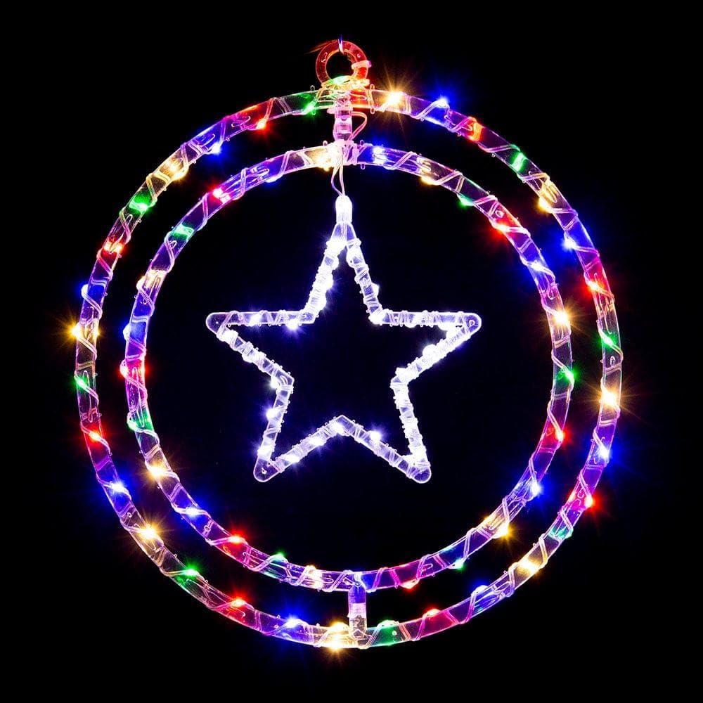 KAVYARA New Christmas Star Rotating Pendent LED String Christmas Scene Layout Atmosphere Decoration Light Function with Leather line Lights (60 cm Diameter)