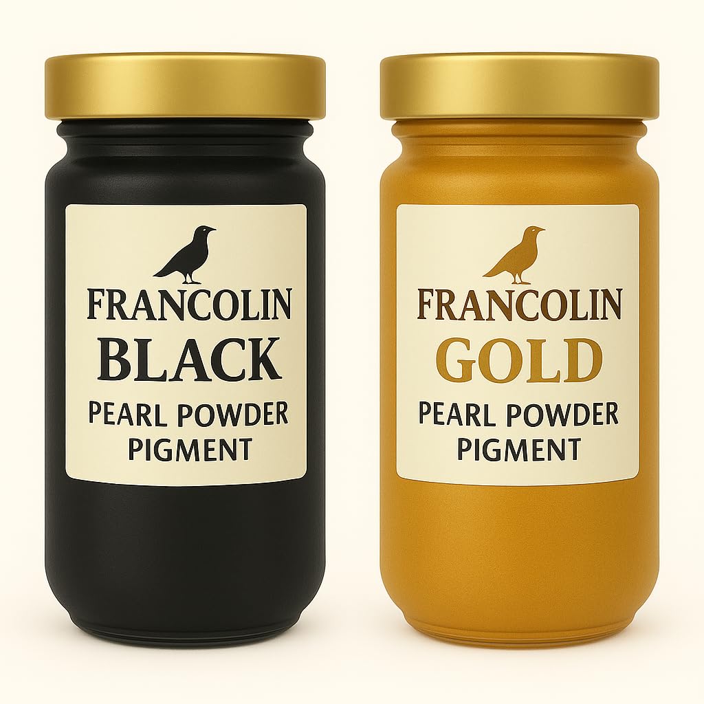 Francolin | Black & Gold | Mica/Pearl Powder Pigment | Non Toxic | Vibrant Metallic Glowing | for Soap, Epoxy Resin, Painting, Nail Art & Craft, Cosmetic, Slime | 20g*2-image-47