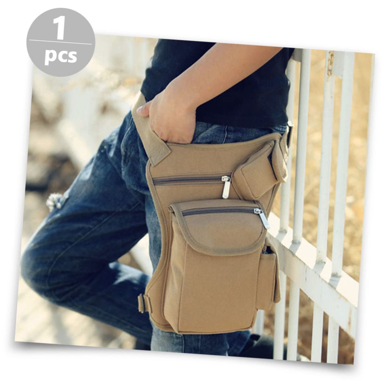 BESTonZON Leichte Canvas Beintasche mit Verstellbarem Oberschenkelgurt Multifunktionale Motorrad Beintasche zum Campen und Radfahren für Damen und Herren