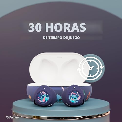 Miniatura 3 de Disney Lilo and Stitch - Auriculares Bluetooth con estuche de carga, auriculares inalámbricos con micrófono integrado + hasta 30 horas de tiempo de