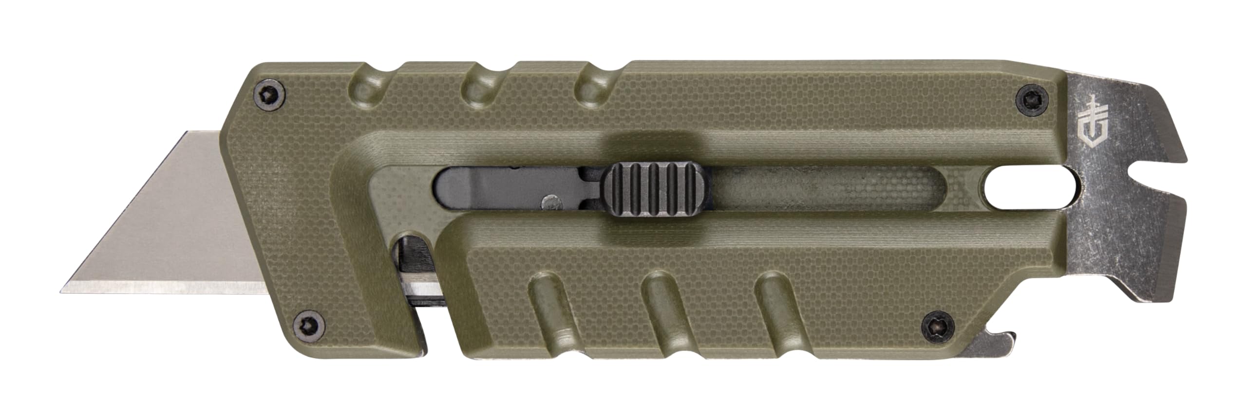 Gerber Herramienta Múltiple con 8 Funciones G10, Herramienta Multifuncional con Cúter, Palanca y Cortacinturón, Verde, Acero Inoxidable, Prybrid-Utility, 1069378