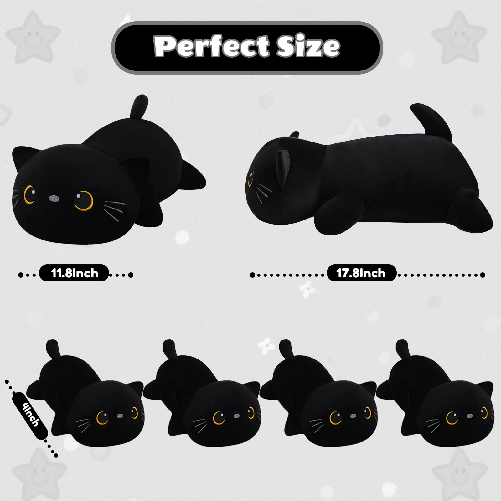 SQEQE Black Cat Plush, Cute Black Cat Stuffed Animals with 4 Baby Black Kitten Plushies in Her Tummy - Image 4