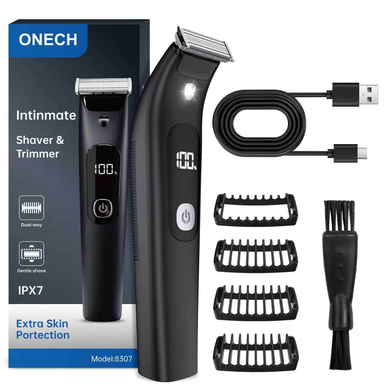 Intimrasierer Mann,Rasierer Herren Intimbereich Wasserdicht Körperrasierer Herren Typ-C Bodygroom Herren Nass Trocken Intim Rasierer Männer Beine Brust Achselhöhle Leiste Aufsteckkämme Schwarz