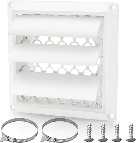 Funmit Cubierta de ventilación de secadora de 4 pulgadas para exteriores, incluye pantalla de protección de pájaros de metal y 2 abrazaderas de