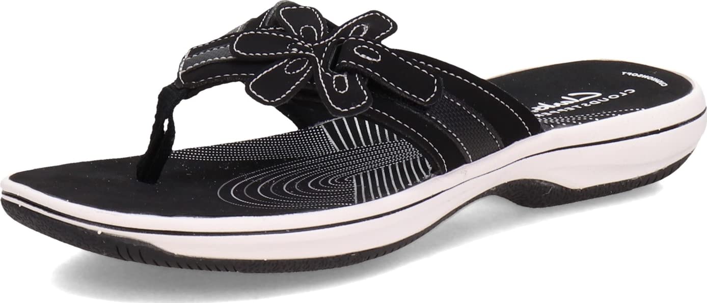 Clarks Womens Brinkley Flora H Faux Leather Slip On Thong Sandals Black size 11