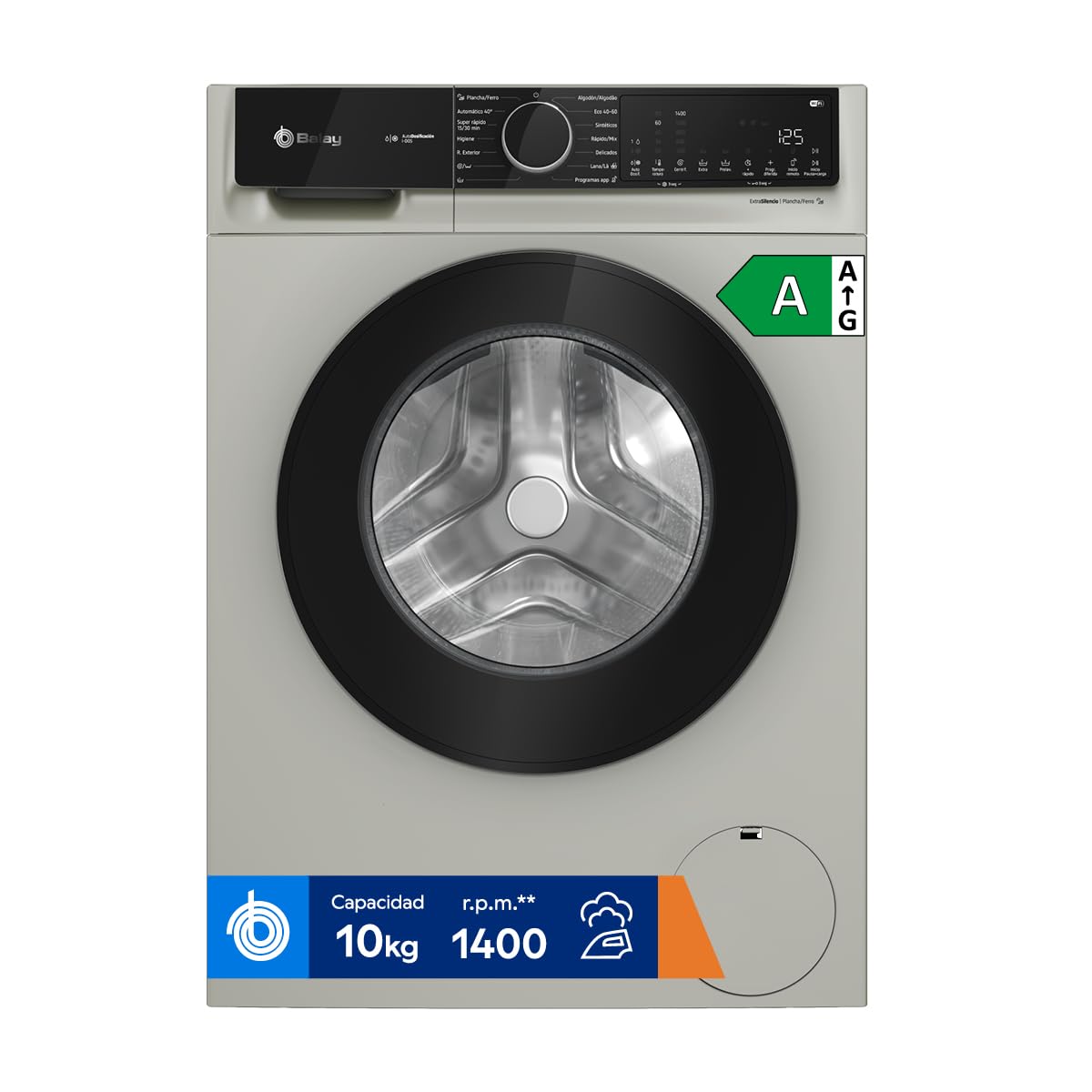 Balay - Lavadora, Libre Instalación, 10 kg, AutoDosificación, Programas Super Rápido y Rápido/mix, Programa plancha, Silenciosa, Home Connect, acero mate antihuellas, 3TS3104XH