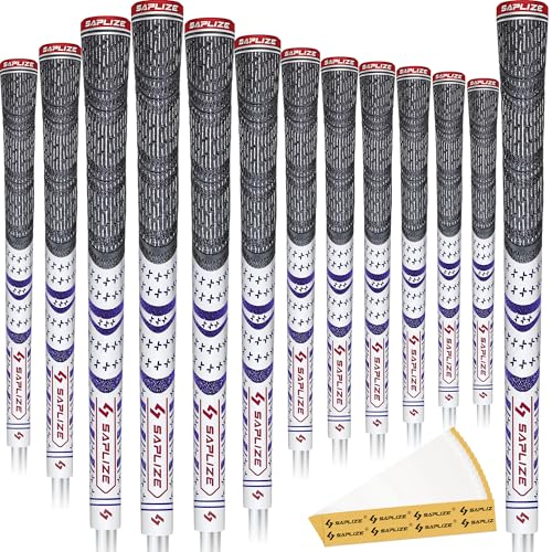 SAPLIZE Cross Cord Golf Grips Set of 13 Grips with Tape or Full Regripping Kit, Std/Mid/Jumbo, Low Taper Design, Multi-compound Hybrid, Anti-Slip Golf Club Grips, CL03 Series, Standard, White
