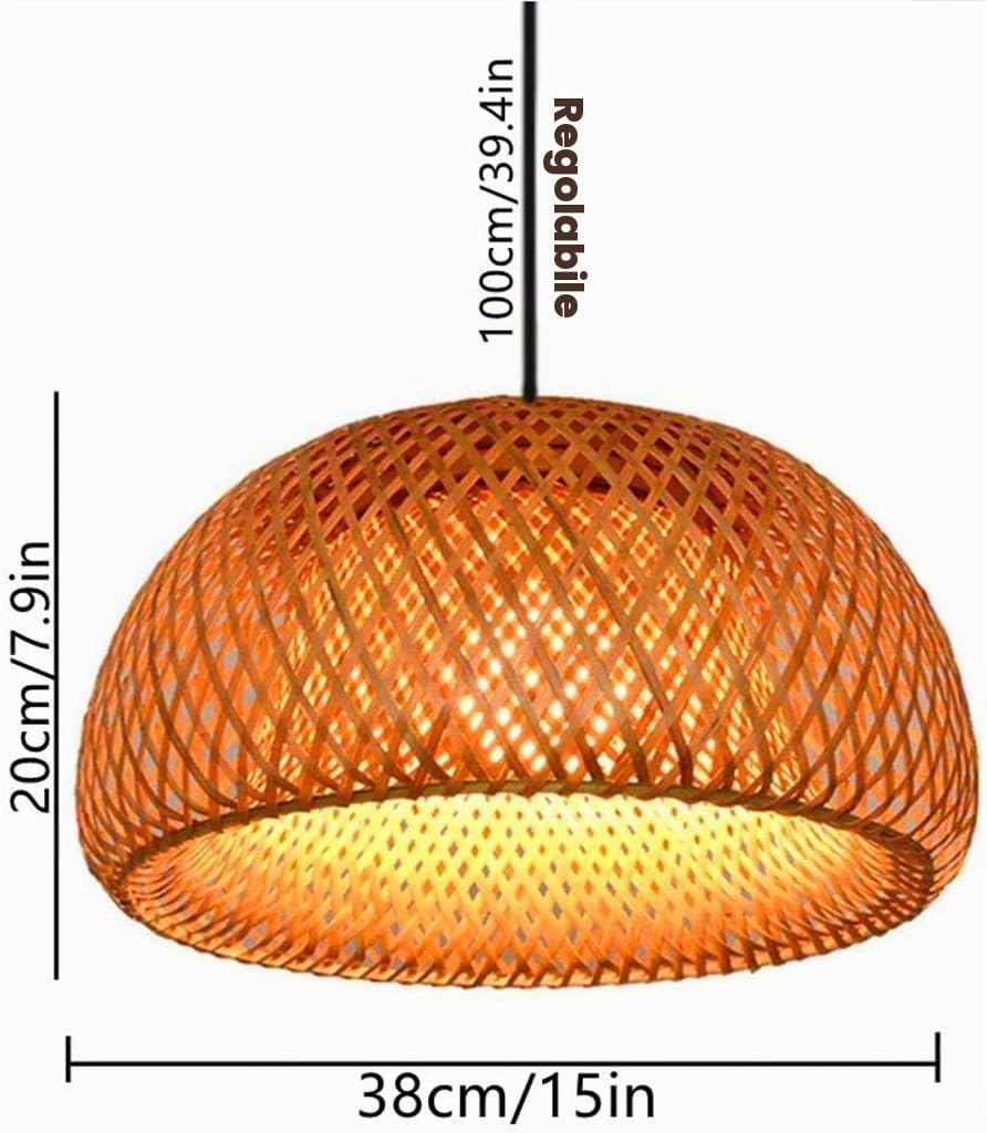 Lampada A Sospensione Vintage Lampadario Bambù Naturale in Rattan Intrecciato E27 Retro Altezza Regolabile Lampada Da Soffitto Ristorante Sala Da Tè Cafe Il Giro Paralume Illuminazione Luci ,38cm