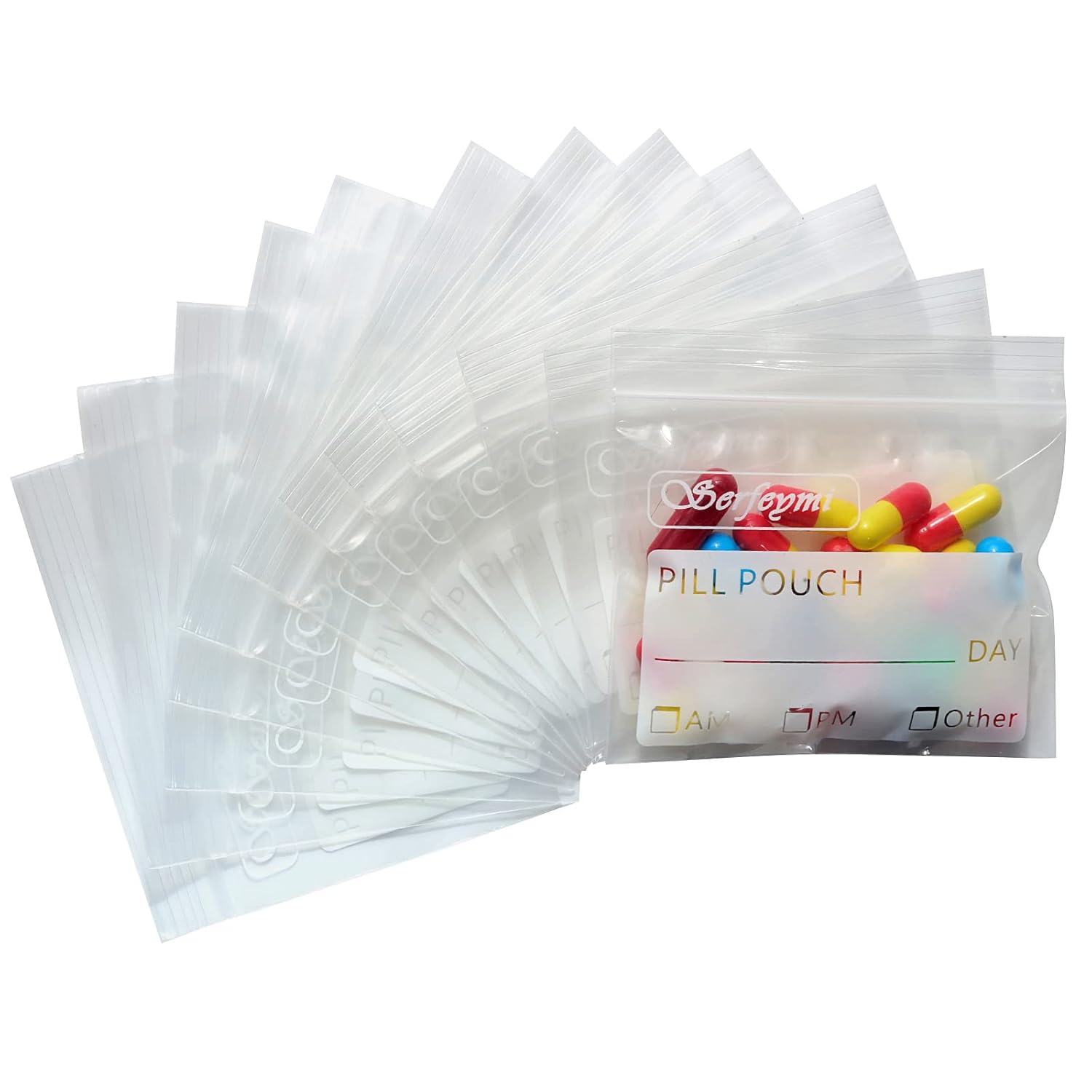 Serfeymi Pill Bags for Travel Pill Pouch Organizer Pack of 120 BPA Free 3 x 2 75 inch
