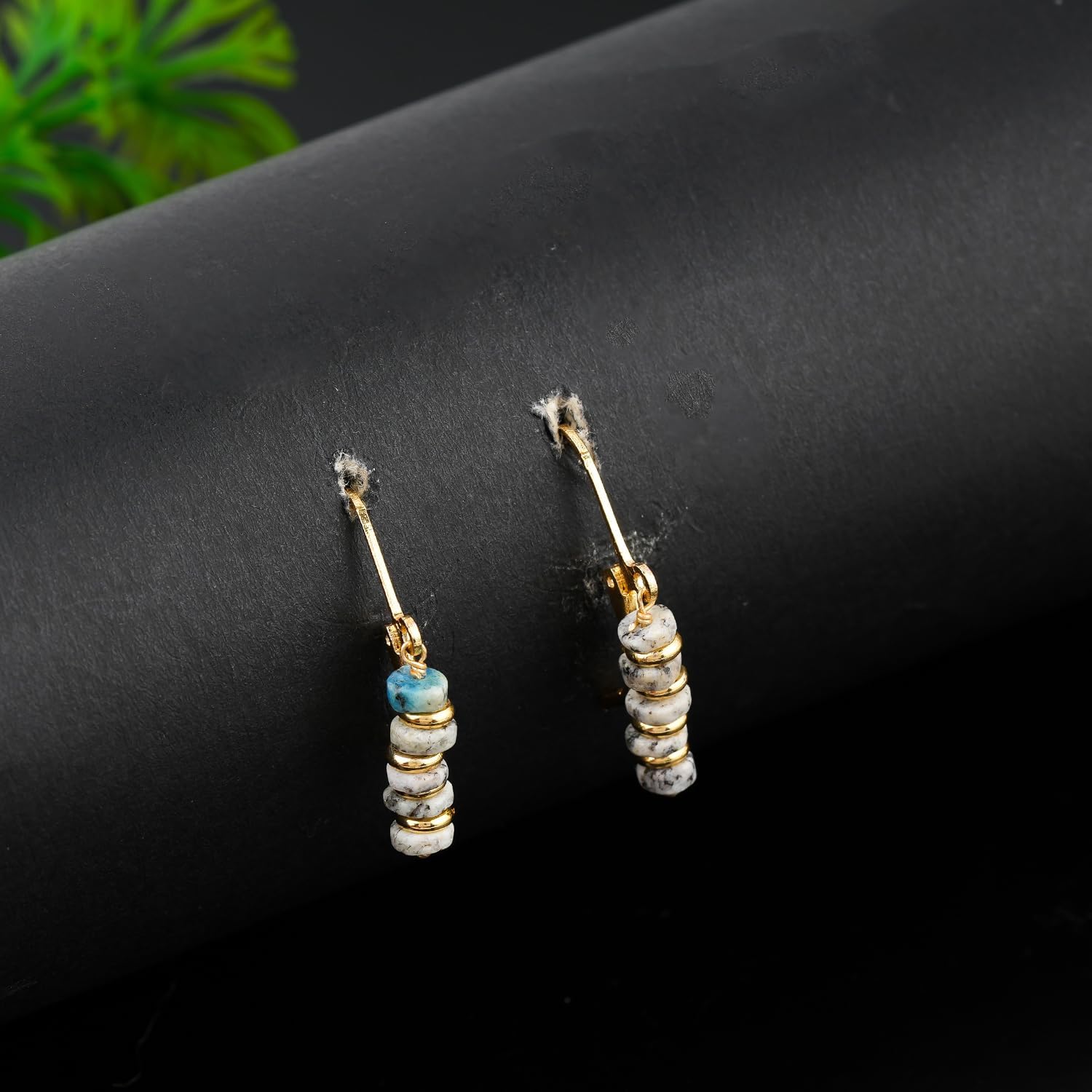 TGH Natural Gemstone Leverback Earrings - Lightweight Beaded Crystal Jewelry - Gold Plated Brass Hypoallergenic - Handmade Gift for Women