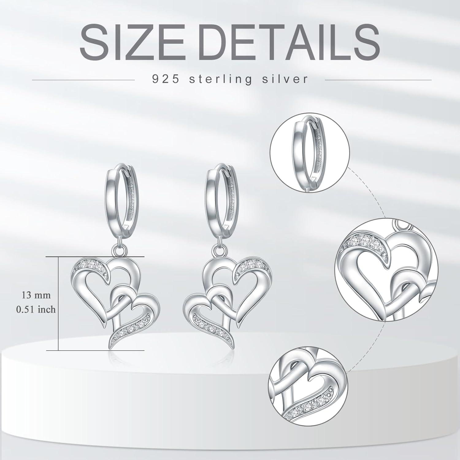 Diamond Heart Earrings for Women Sterling Silver Heart Hoop Earrings Heart Dangle Earrings Diamond Jewelry for Women - Image 5