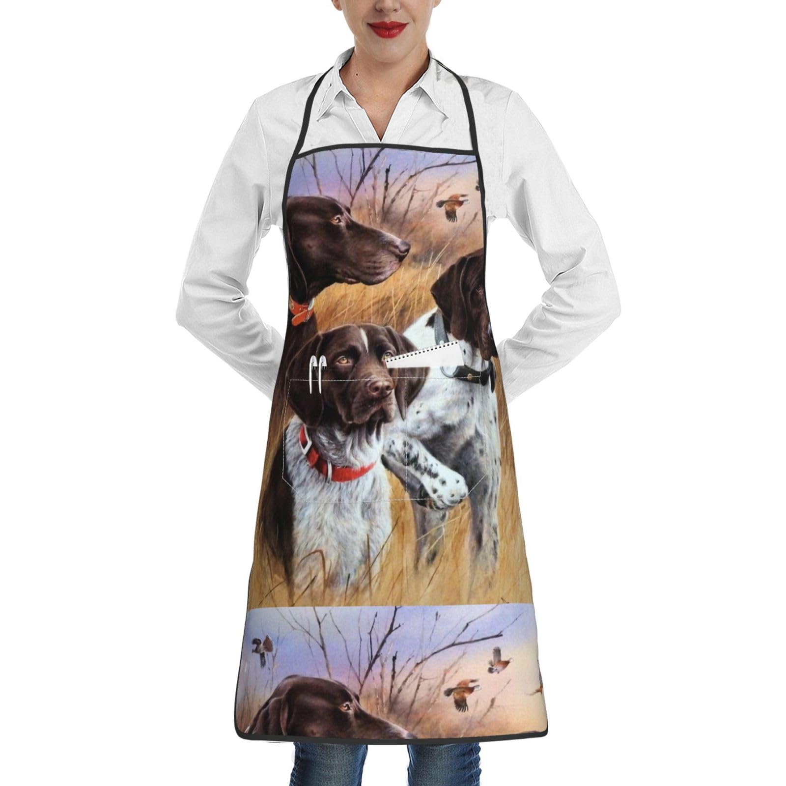 Poadnly German Short-Haired Pointer Dog Fall, Kitchen Aprons With Pockets,Adjustable Waterproof Chef Cooking Bib Apron