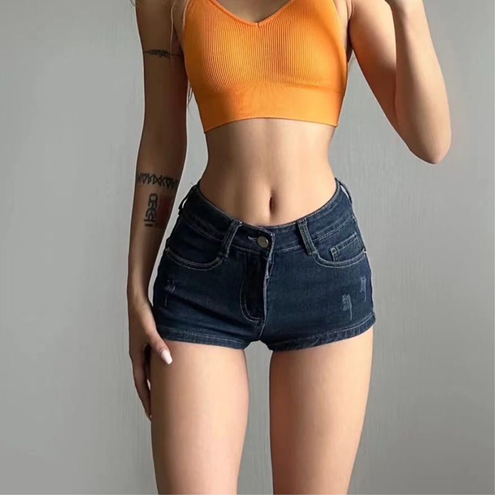 Shorts Jeans Donna Estate Sexy Slim Denim Vintage Blu Profondo Bassa Vita Tasche Pantaloni Donne Y2k Streetwear Jean Shorts-Deep Blue-XL