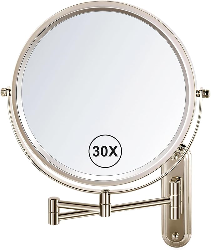 Espelho de maquiagem de parede VORREMIRR com aumento 1X/30X, rotação de 360° e braço extensível