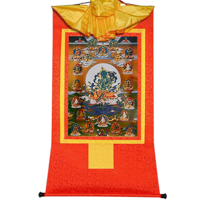 Gandhanra Tibetan Buddhist Thangka Wall Hanging,The 21 Taras Thangka,Hot Stamped Brocade Buddhist Tapestry for Zen Home Decor, Meditation, Spiritual Relaxation