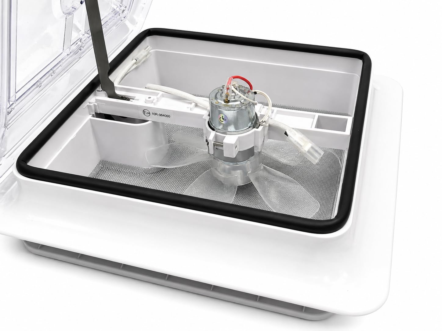 Claraboya Camper XENPER 28x28 cm Transparente con Ventilador 12V y Mosquitera | Medida Exterior 36x36 cm | Extractor Techo Autocaravana Furgoneta | Homologación CE y 10R