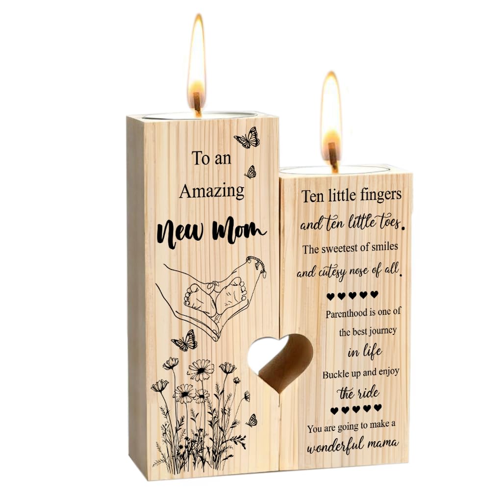 New Mom Gifts – Wooden Candle Holder with Poem – Gift for New Mom After Birth, Postpartum Gifts, Pregnancy Gifts for Expecting Mom, Push Presents, First Time Mom Gift