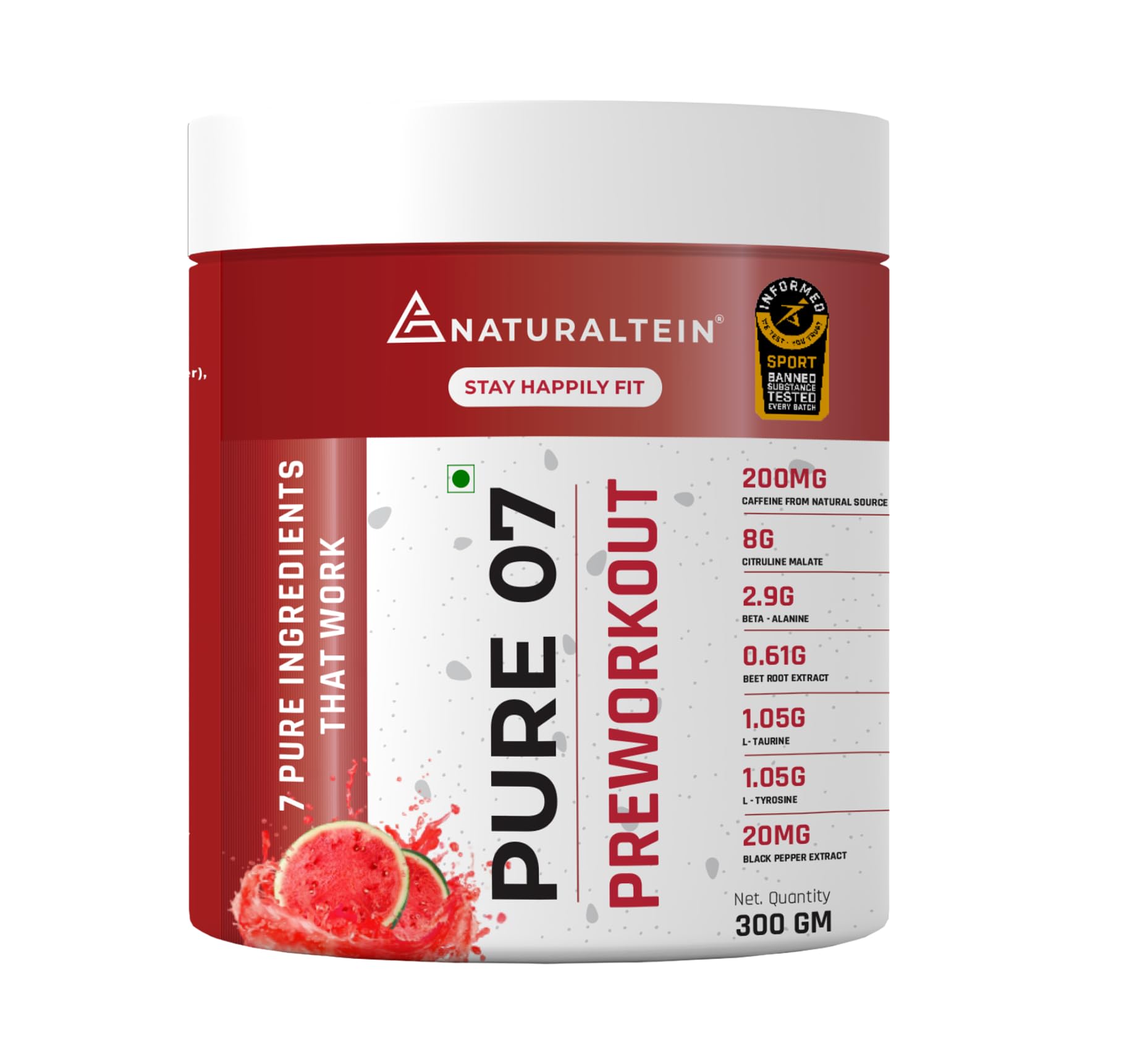NATURALTEIN PURE-07 Natural And Vegan Pre-Workout Supplement Powder Pack, 300 G (Watermelon Flavour) (B0B5L2G1P9) Amazon Price History, Amazon Price Tracker
