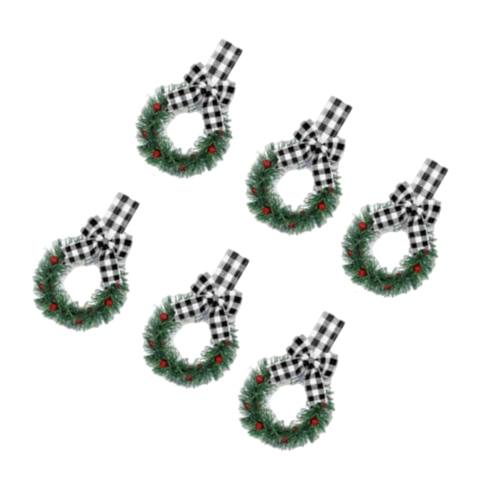 6Pcs Artificial Berries Wreaths with Ribbon Bows Small Christmas Wreaths for Kitchen Cabinet Door Window Porch Wall Christmas Ornament