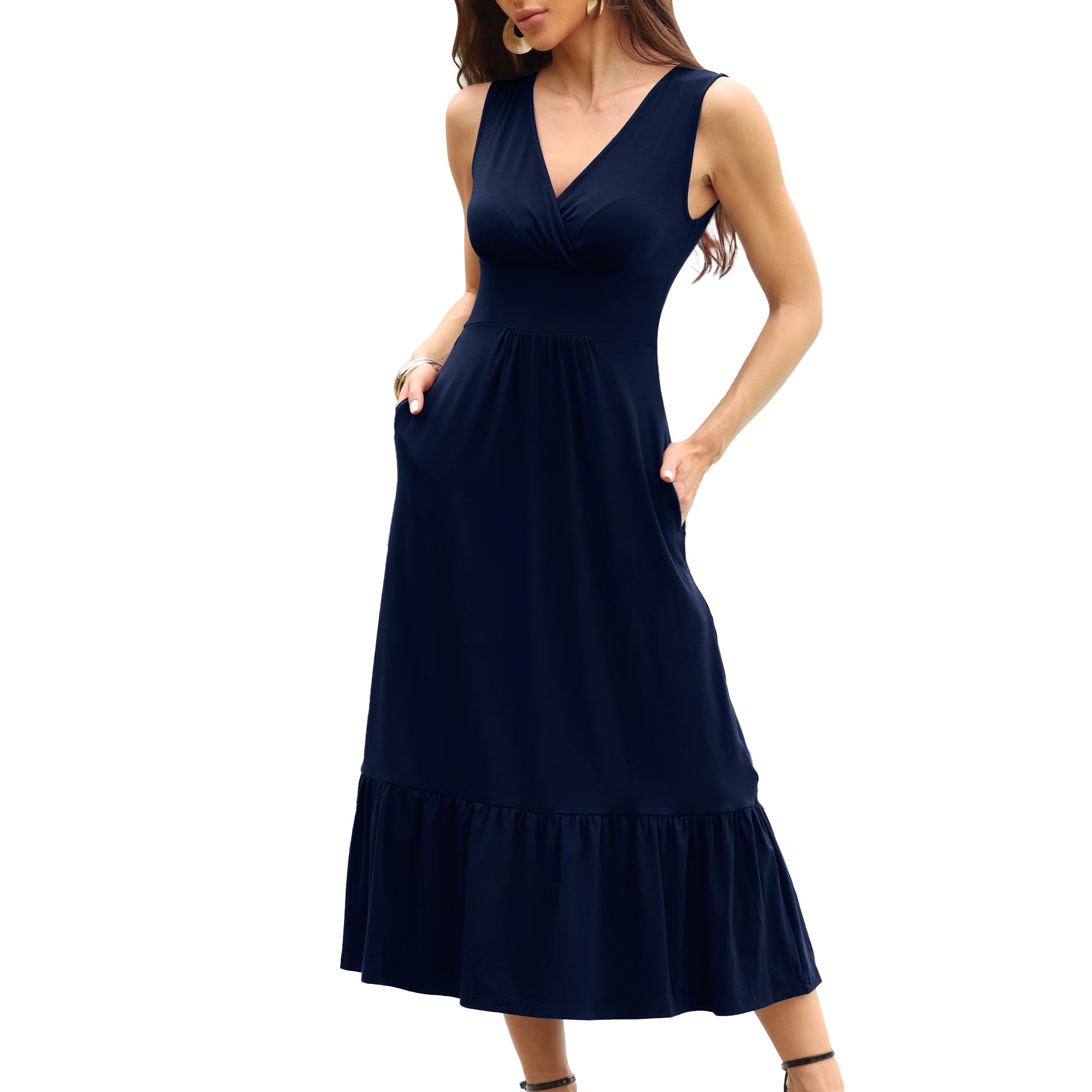 Luofenwomens Summer Dresses Sleeveless Wrap V Neck Empire Waist Dress |  Desertcart Belize