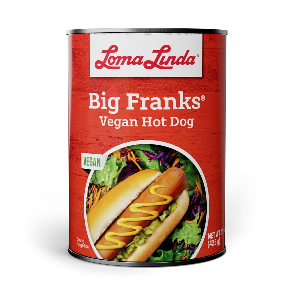 Vegan Plant-Based Hot Dogs - Loma Linda Big Franks Meatless Sausages, High Protein Meat Alternative, Vegetarian & Non-GMO Frankfurters, Ready-to-Eat, 15 oz Can
