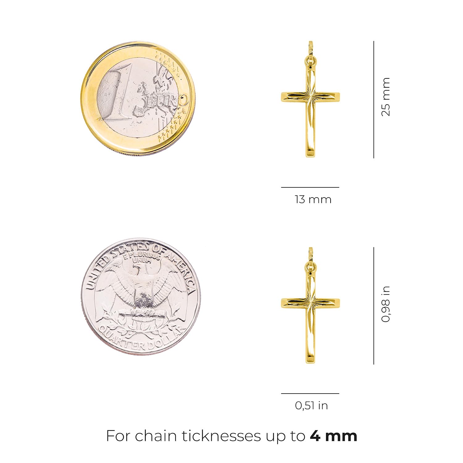 forme di Lucchetta - Jesus Kreuz Anhänger Gold Diamant-effekt - Christliche Geschenke, Goldanhänger Damen Mädchen 585 Echtgold für Kette (bis zu 4 mm) - hergestellt in Italien