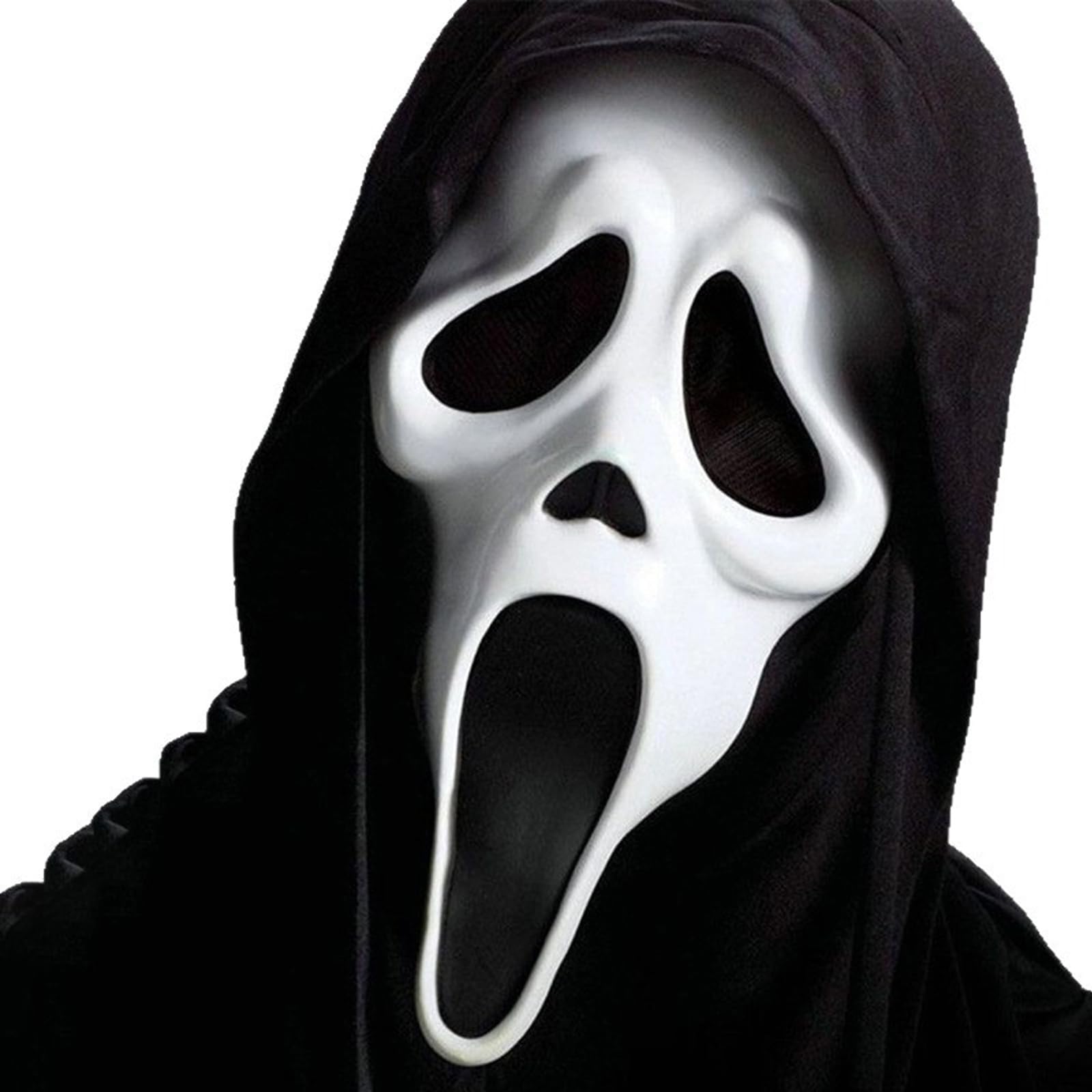 Latex Ghost Face Mask with Hooded Cloak, Adult Halloween Costume Set