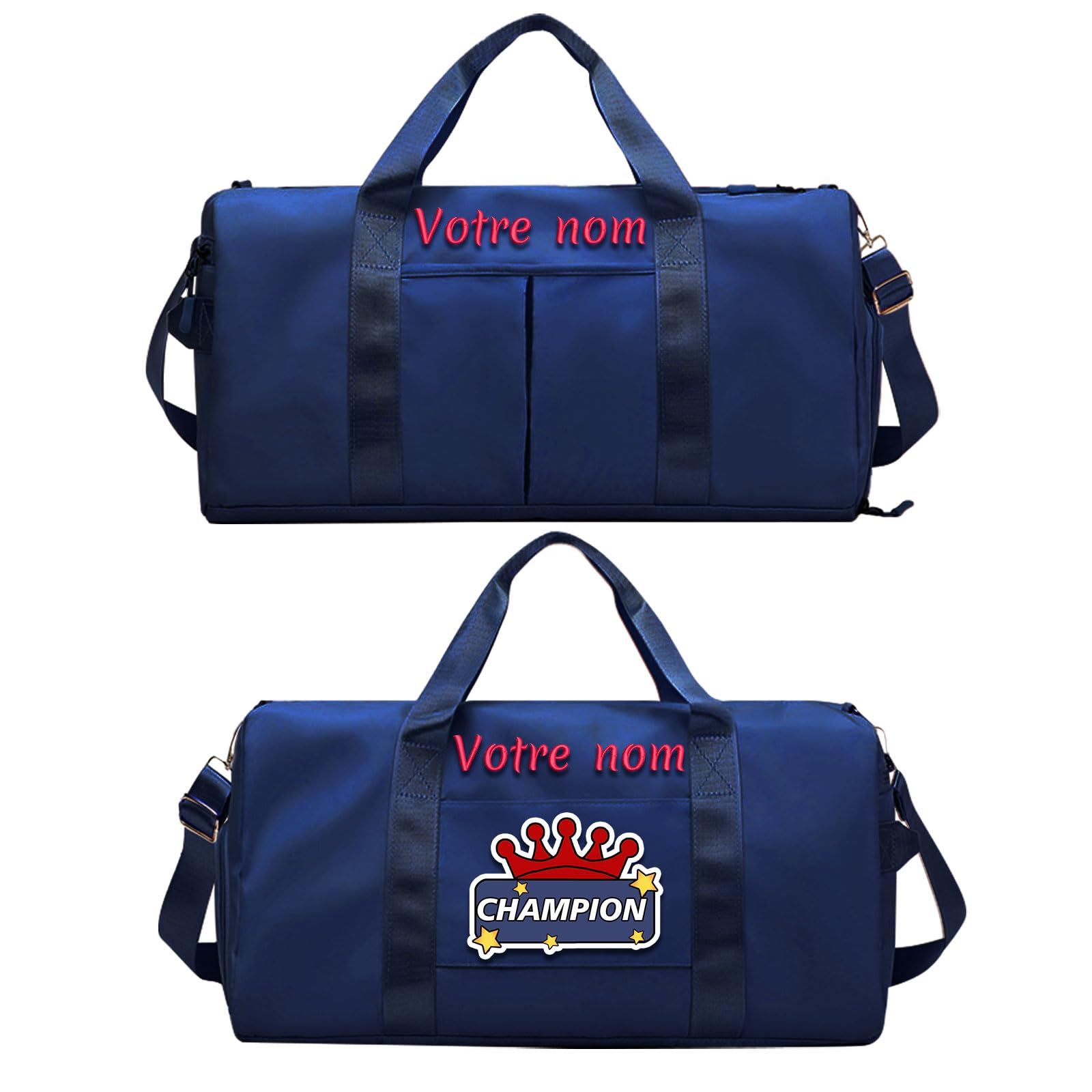 Custom Embroidered Gym Duffel Bag - Personalized Sports & Travel Overnight Bag with Waterproof Shoe Compartment, Wet/Dry Pockets, Adjustable Strap -