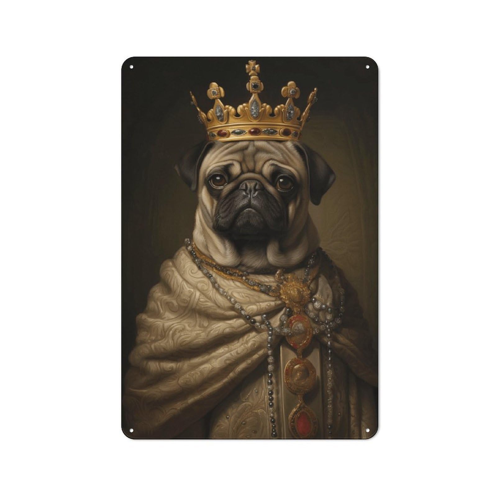 Junmoney Style-1 Royal Pug Portrait Rustic Metal Wall Sign 30X20cm For Workshop Wall, Suited To Makers And Diy Enthusiasts