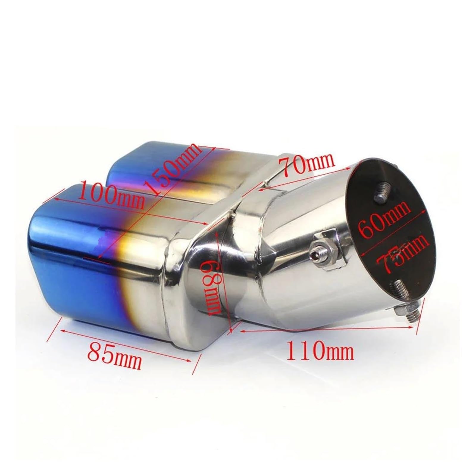 Amazon | マフラーカッター 1 変更 2 ダブルアウト ID 60 ミリメートル 75 ミリメートル車の排気管ユニバーサルステンレス鋼 マフラーテールパイプ出口ノズルエンドプレーンエンド テールパイプ(色:B bending silver 60MM) | マフラーカッター | 車＆バイク 車のテールパイプ 1 変更 2 ダブルアウト ID 60 ミリメートル 75 ミリメートル車の排気管ユニバーサルマフラーテールパイプ